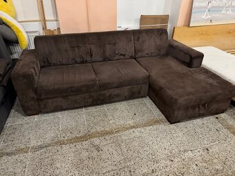 Hezká hnědá Rozkládací rohová sedací souprava manšestr - 9