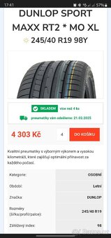 Letní pneumatiky Dunlop 245/40 R19 - 9