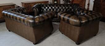 Kožená Chesterfield sedací souprava 3+2+1. TOP - 9