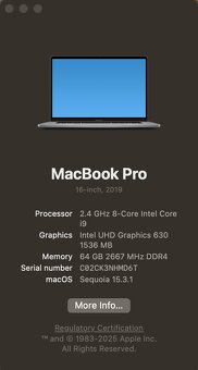MacBook Pro 2019 16" - 2.4 GHz, 8TB SSD, 64GB Ram, 8GB VRAM - 9