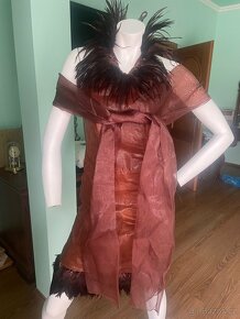 Nádherné kožené šaty s pštrosím peřím,vel. S-M - 9