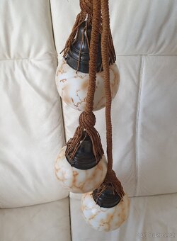 Starožitný lustr art deco na provazu béžové koule - 9