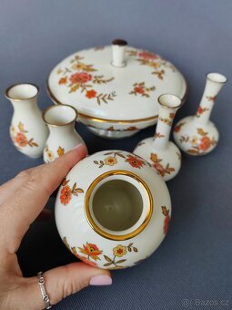 Porcelánový mini vázičky a dóza s květinami Thomas 1953-1960 - 9