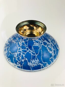 Modrá skleněná umělecká mísa na kovovém podstavci (NP012) - 9