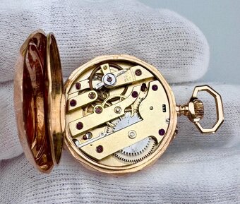 18K CELO ZLATÉ KAPESNÍ HODINKY S MONOGRAMEM - FUNKČNÍ - 9