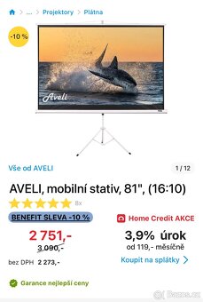 Projekční plátno AVELI, mobilní stativ, 81", (16:10) - 9