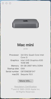 Apple Mac Mini 2018 , Core i3 3.6GHz, 64GB RAM, 250.69GB SSD - 9
