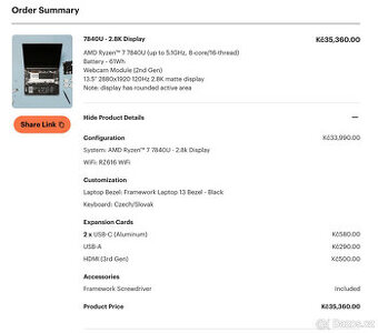 (ZAMLUVENO) Framework Laptop 13" AMD Ryzen 7 7840U - 9