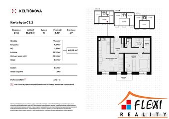 Pronájem bytu 2+kk  s balkónem, 59 m2 a parkovacím stáním v  - 9
