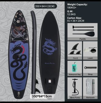 Surfboard Black Dragon SUP PaddleBoard nafukovací 350x83x15c - 9