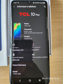 Mobilní telefon TCL 10 plus.8 jádro, RAM 6Gb / 64, jako nový - 9