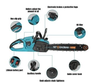 Aku řetězová pila 16" pro 2ks Makity baterie 18V - skladem - 9