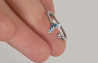 Nový dámský i dívčí stříbrný otevřený prsten ocas ploutev - 9