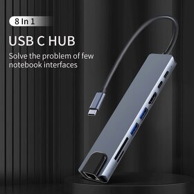 Hub adaptér USB C 3.0 PD HDMI 4K RJ45, univerzální. - 9