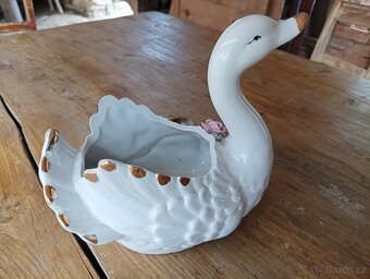 VELKÁ RUČNĚ VYROBENÁ ZLACENÁ PORCELÁNOVÁ LABUŤ-MÍSA FRANCE - 9