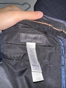 pánský Oblek Marks & Spencer tmavě modrý hezký stav - 9