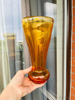 Ruckl Váza 24.5 cm, ambrové hutní sklo s bublinkami - 9