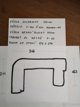 Velká rozkládací sedací souprava do U s křeslem a 2 taburety - 9