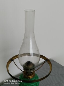 Starožitná malachitová petrolejová lampa výška 50 cm - 9