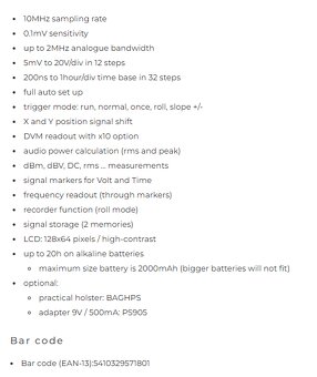 Velleman HPS10 DSO digitální signálový osciloskop 10MSa/1MHz - 9
