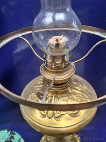 Secesní, petrolejová lampa z mosazi - 9
