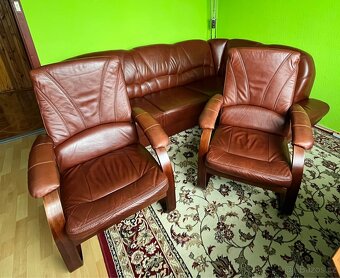Kožená rohová sedací souprava s křesly - 9