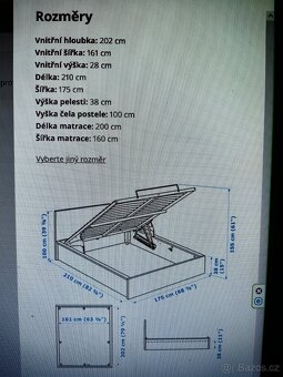 Manželská postel IKEA 160x200 s úložným prostorem +matracemi - 9