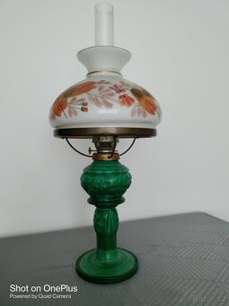 Starožitná malachitová velká petrolejová lampa - 9