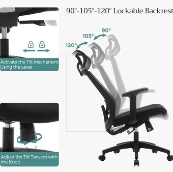 Nové ergonomické kancelářské křeslo s nosností 120kg - 9