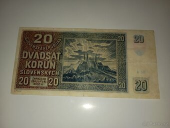 VZÁCNÁ BANKOVKA 20 SK, 1939, NÍZKÁ SÉRIE, NEPERFOROVANÁ - 9