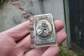 Starožitné škapulíře, sklo a kov, růženec - 9