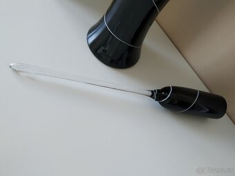 Skleněná souprava na sekt-černé sklo s čirým,bílá linka - 9