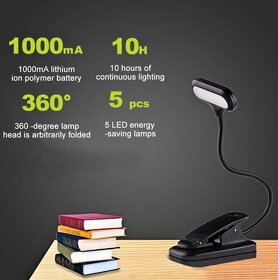 Mini LED stolní lampa na čtení (baterie) - černá - 9