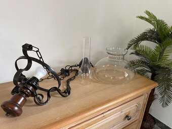 Rustikální elektrický závěsný lustr. Petrolejovka. - 9