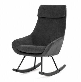 Křeslo houpací v manšestrové látce žluté a šedé barvy - 9