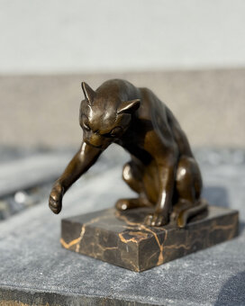 Bronzová socha Kočka hrající si luxusní dekorace dárek - 9