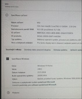 Herní NTB MSI KATANA GF76 12UC-253CZ - 9