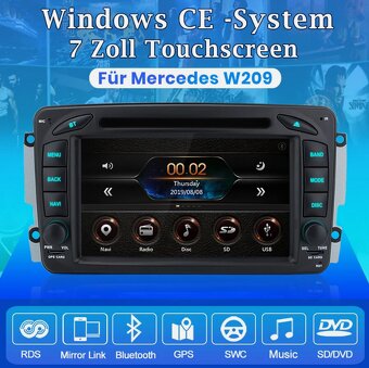 7" autorádio HD / DVD / CD / BT / GPS pro Mercedes CLK W209 - 9