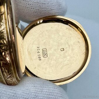 18K ZLATÉ KAPESNÍ HODINKY - MLYNÁŘKY SE SMALTEM V ETUI - 9