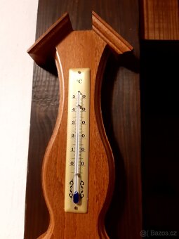 Barometr na dřevu,aneroid,analogová meteostanice - 9