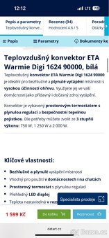 Teplovzdušný konvektor ETA Warmie Digi 1624 90000 bílý - 9