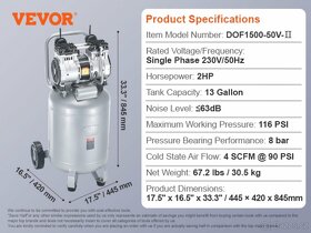 Kompresor bezolejový 50l, 1500W, 8 bar, 63 dB - 9