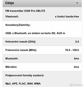 autonabíječka XBLITZ X300 Pro FM transmitter - 9