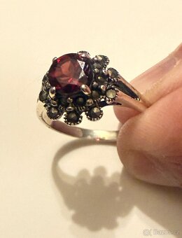Stříbrný prsten přírodní granát, markazity - 9