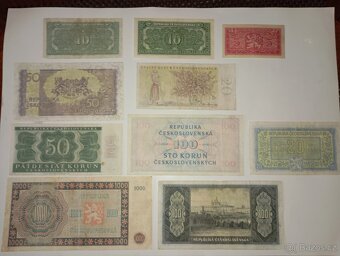 BANKOVKY 50. LÉTA, 5-1000 KČS, 10 RŮZNÝCH NOMINÁLŮ, NEPERFOR - 9