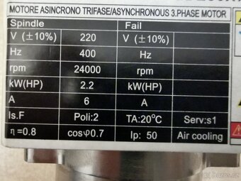 prodám vřeteno 2.2Kw+měnič+kleštiny - 9