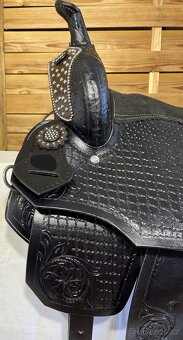 Westernový sedlový komplet 22) černé Basket hnědý krokodýl - 9