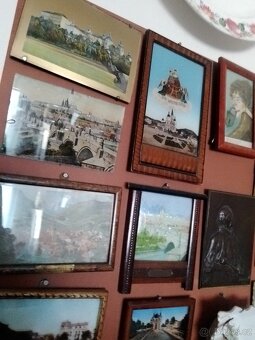 Starož. pohlednice s perletí + staré porcelánové popelníky. - 9