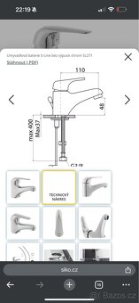 Umyvadlová baterie S-Line bez výpusti chrom SL271 - 9