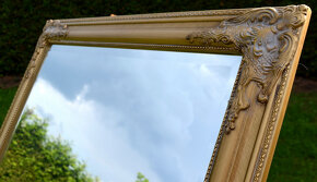 Barokní zrcadlo zlaté dřevěné s fazetou 162x72cm - 9